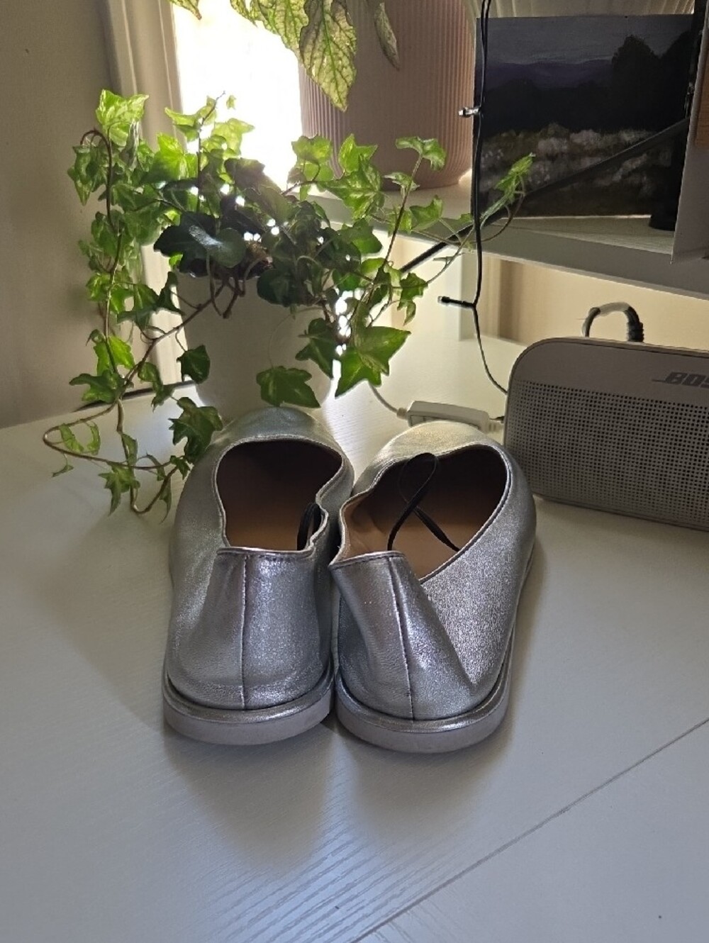 COACH Metallic Silver Leather Women's Slip-On Ballet Flats 9.5 - Picture 3 of 7